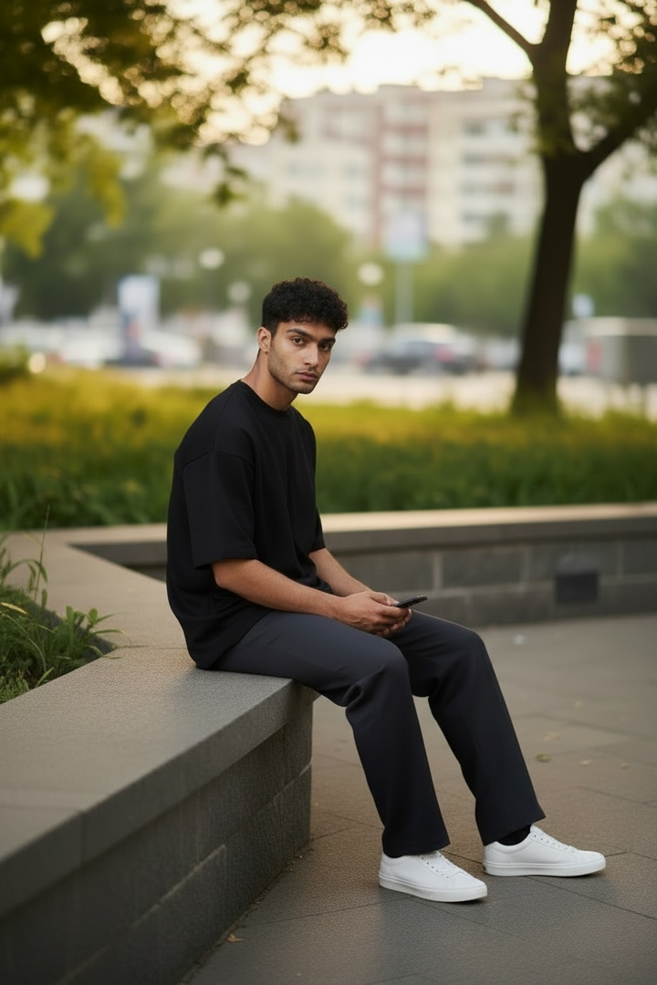 Black Oversize Dropped Shoulder T-shirt