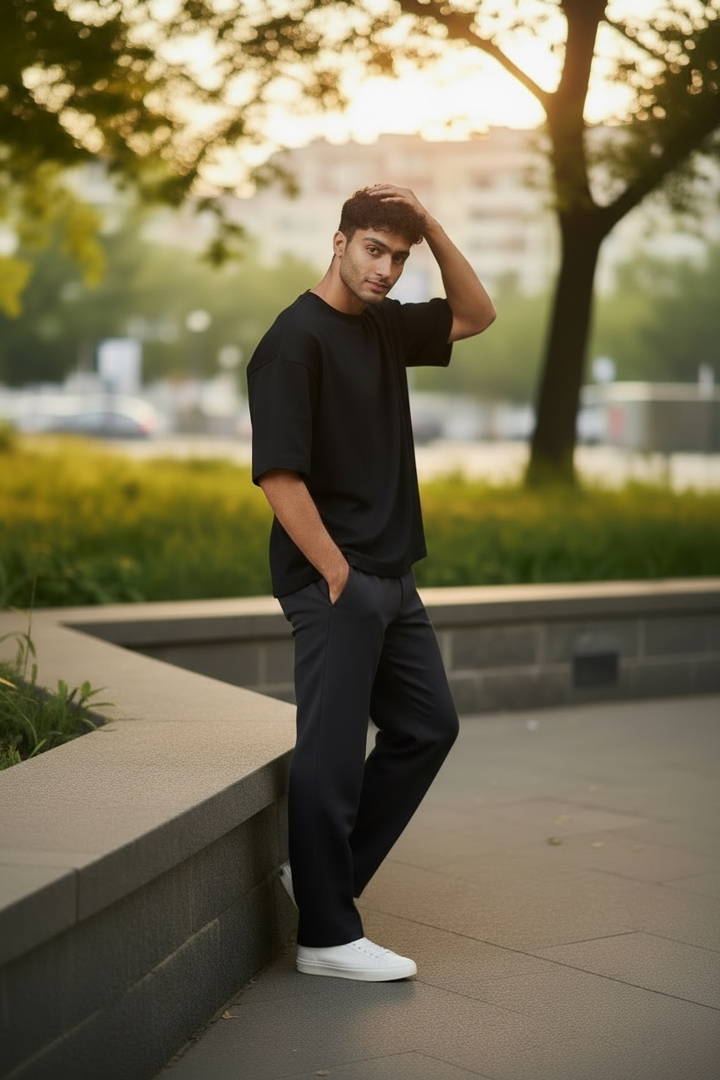 Black Oversize Dropped Shoulder T-shirt