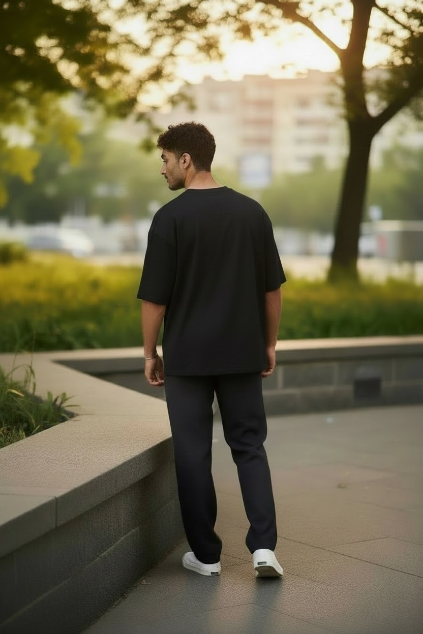 Black Oversize Dropped Shoulder T-shirt