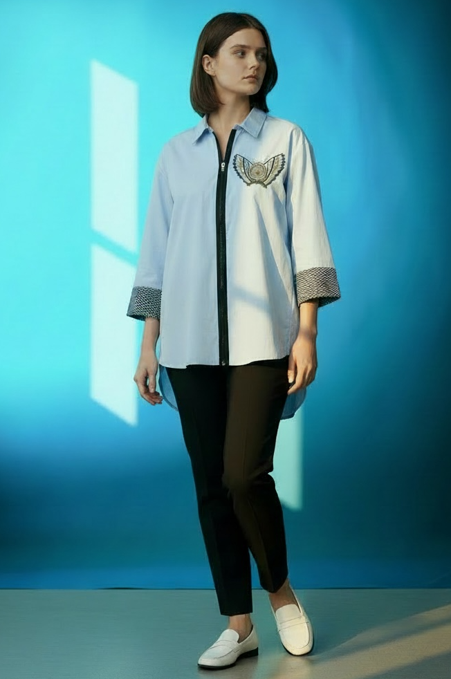 Embellished Angel Wing Statement Shirt