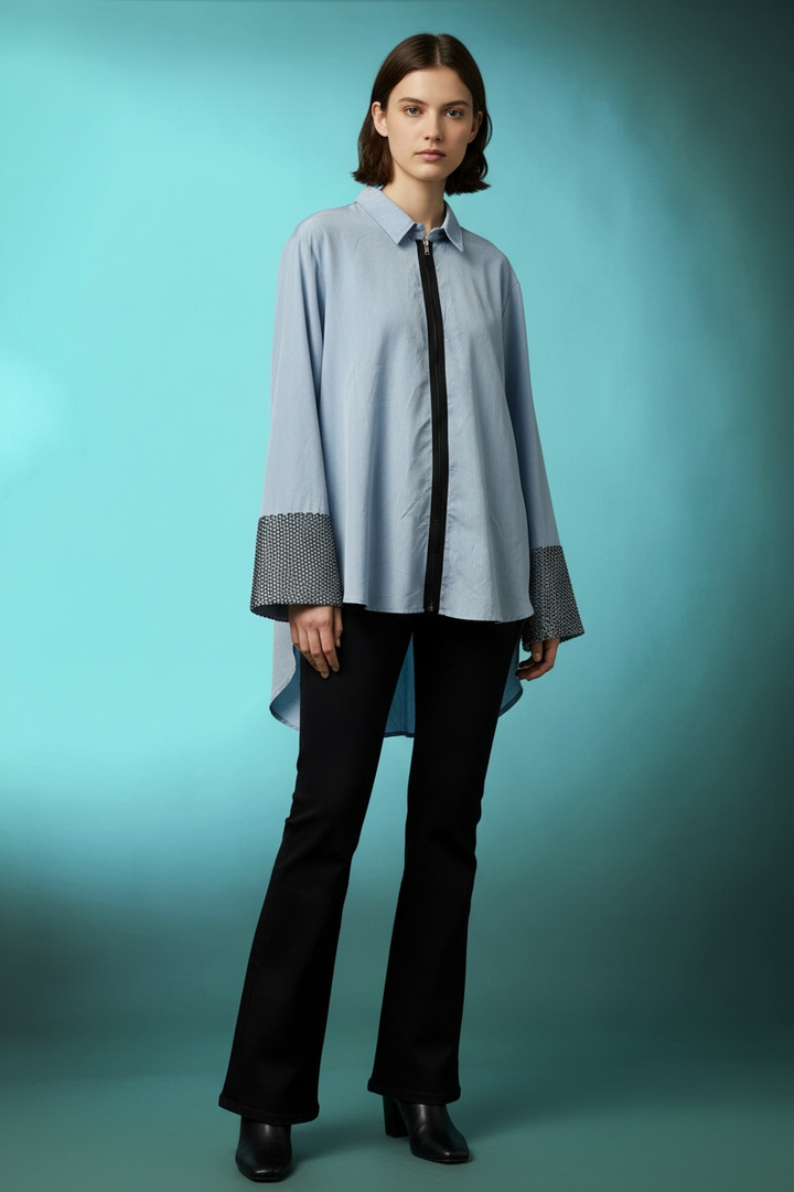 Rhinestone Cuff Zip Shirt