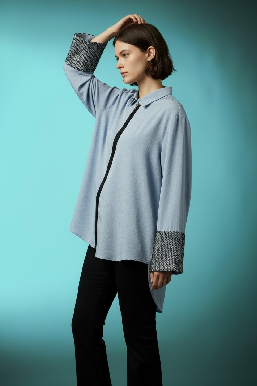 Rhinestone Cuff Zip Shirt