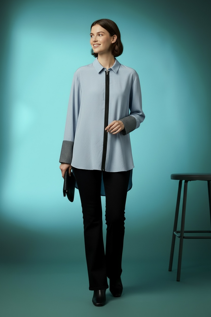 Rhinestone Cuff Zip Shirt