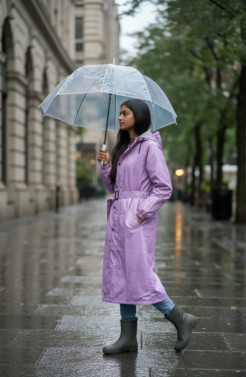 Lavender Drizzle Belted Rain Trench Coat