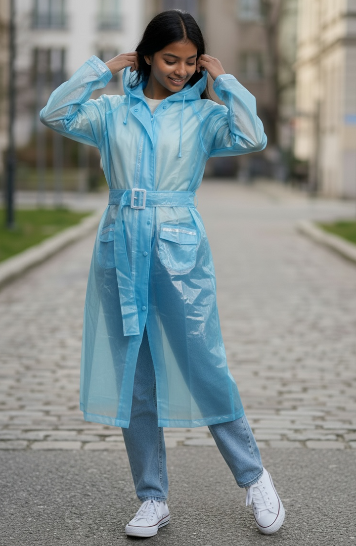 Sky Mist Belted Rain Overcoat