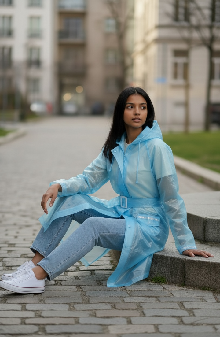 Sky Mist Belted Rain Overcoat