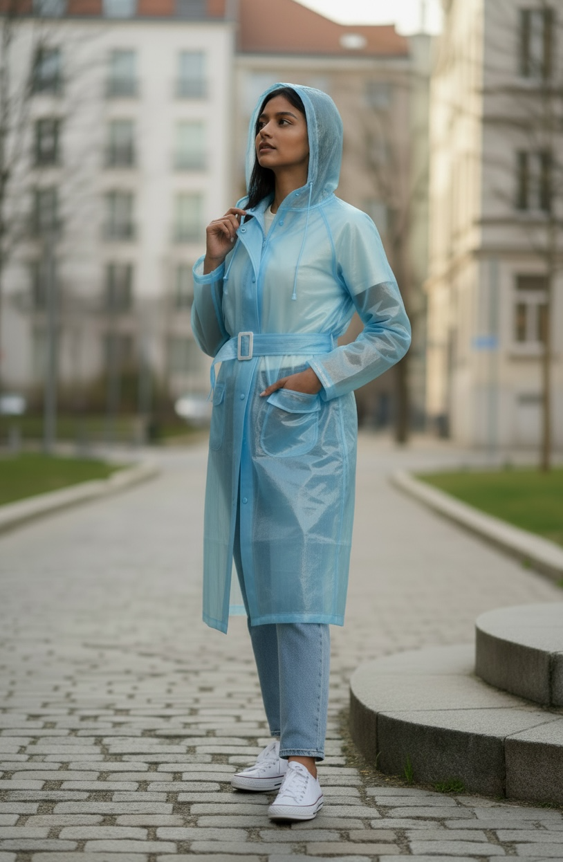 Sky Mist Belted Rain Overcoat