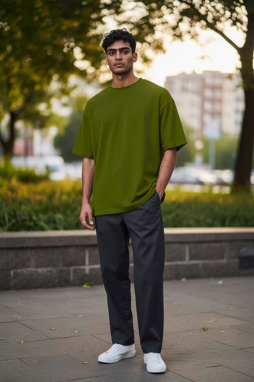 Olive Green Oversized Dropped Shoulder T-shirt
