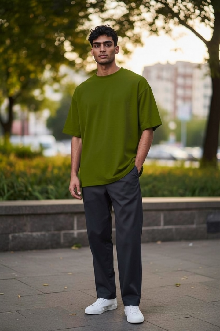 Olive Green Oversized Dropped Shoulder T-shirt