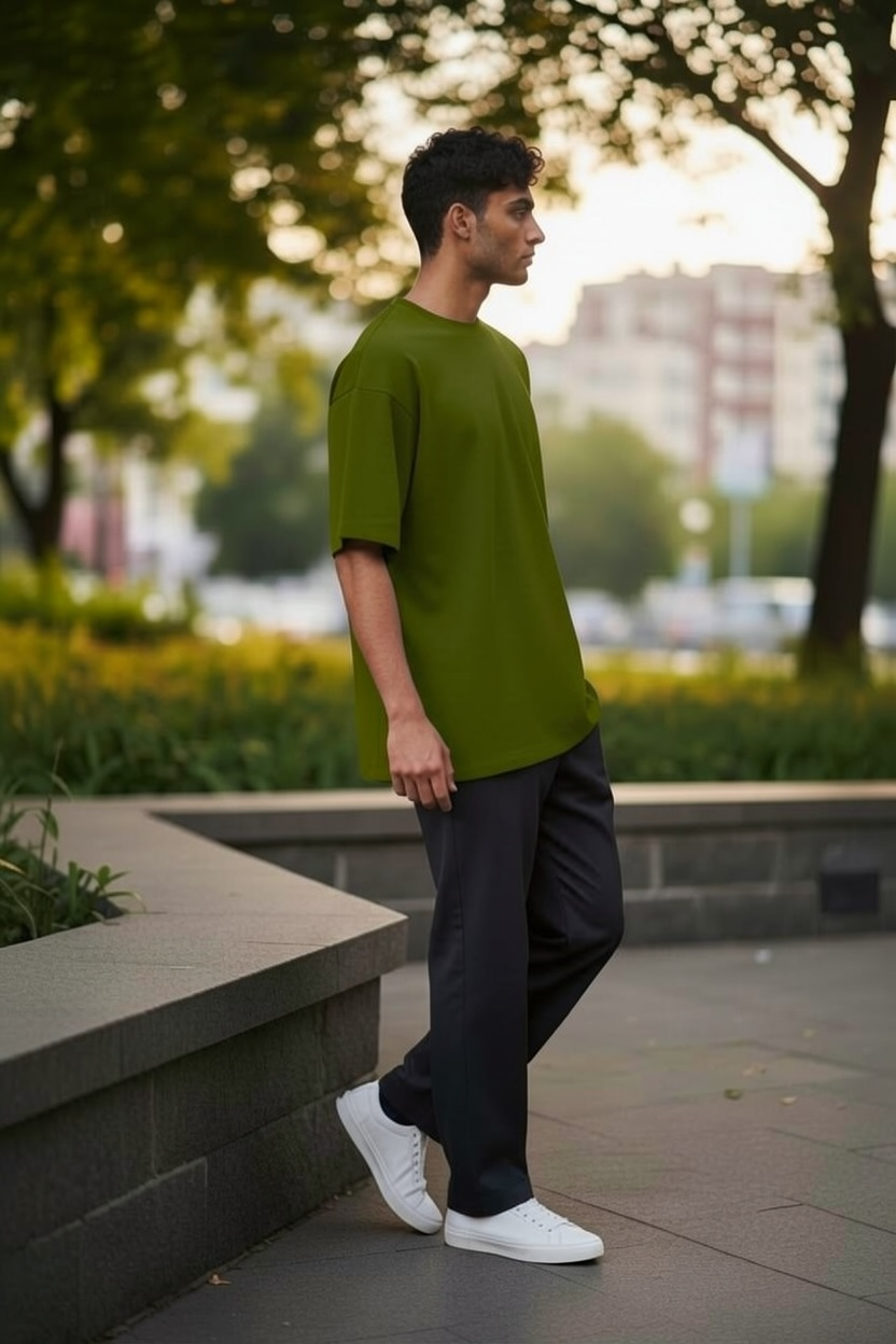 Olive Green Oversized Dropped Shoulder T-shirt