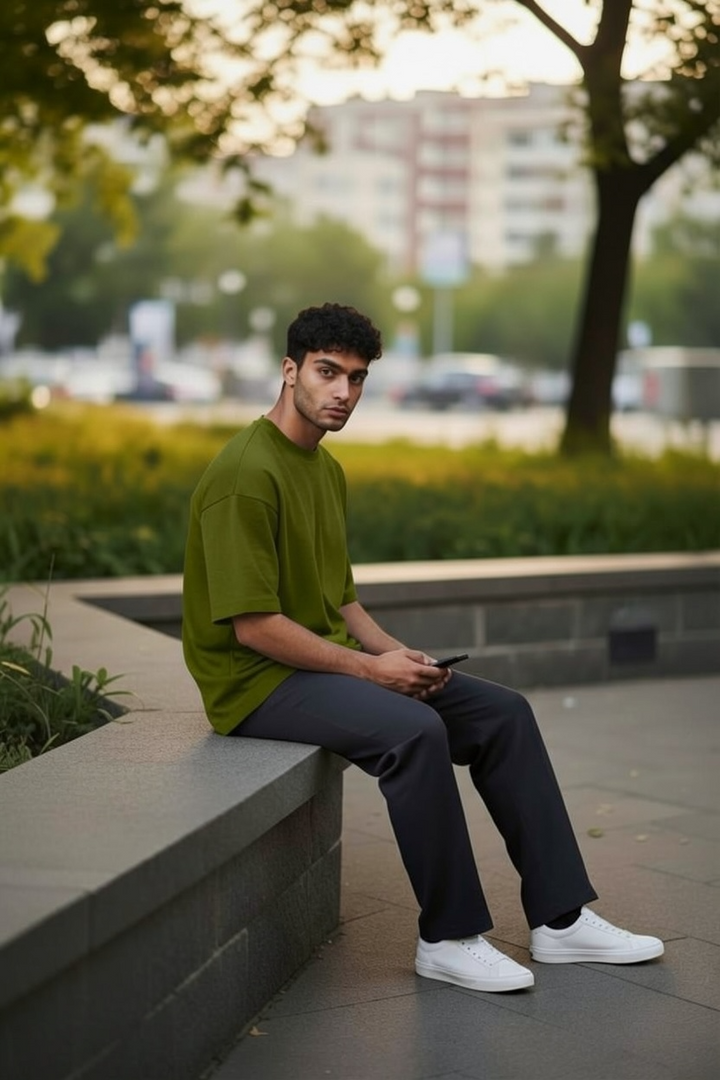 Olive Green Oversized Dropped Shoulder T-shirt