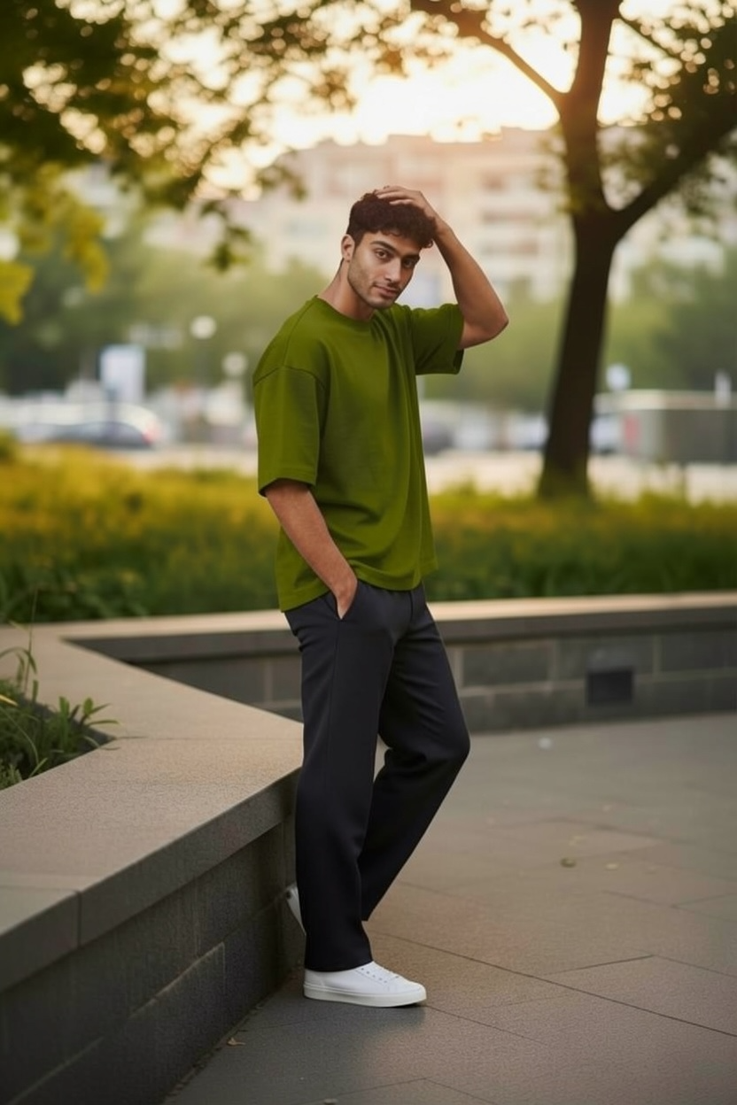 Olive Green Oversized Dropped Shoulder T-shirt