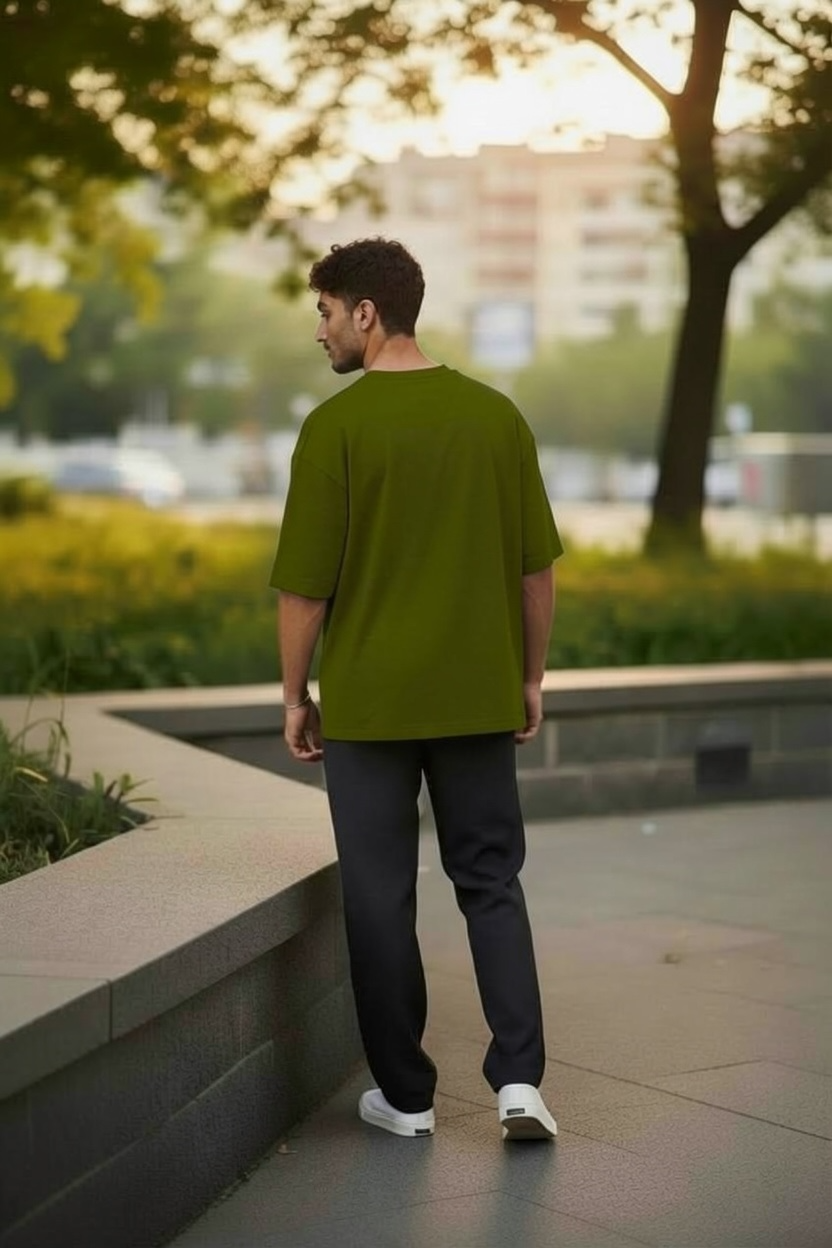 Olive Green Oversized Dropped Shoulder T-shirt