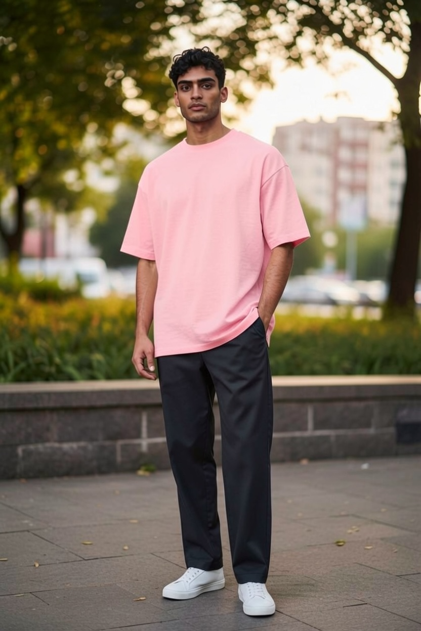 Pink Oversized Dropped Shoulder T-shirt