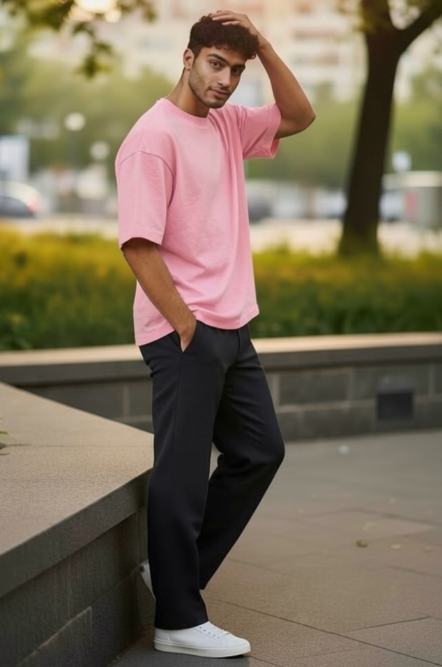 Pink Oversized Dropped Shoulder T-shirt