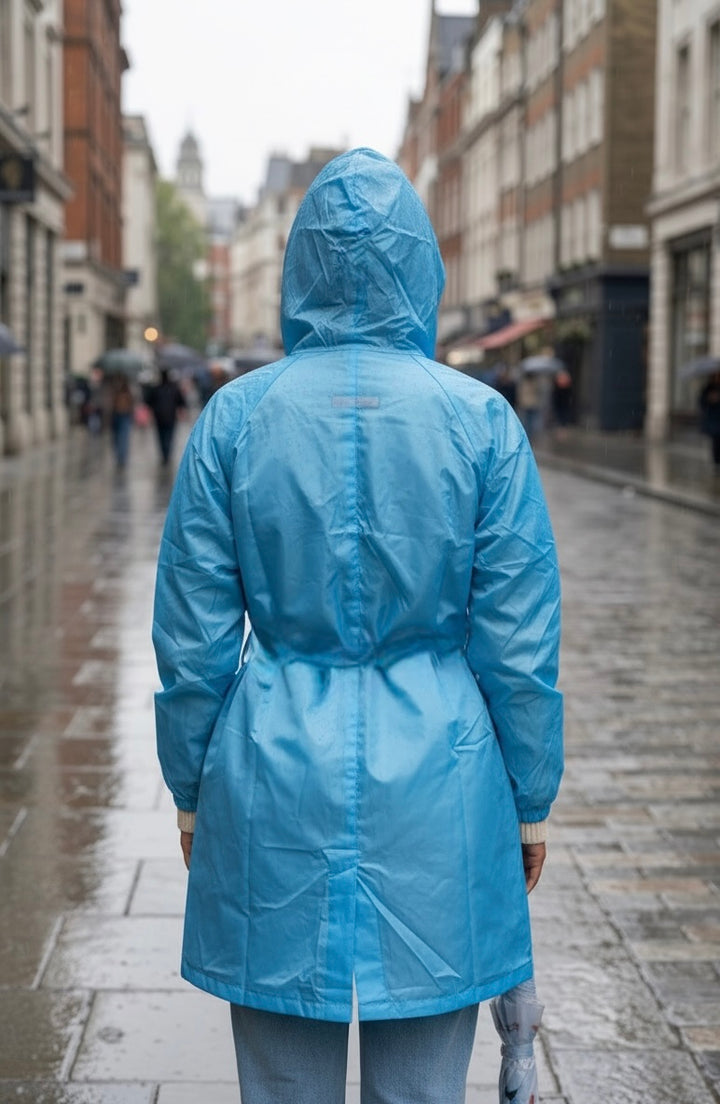 Blue Drizzle Belted Rain Trench Coat