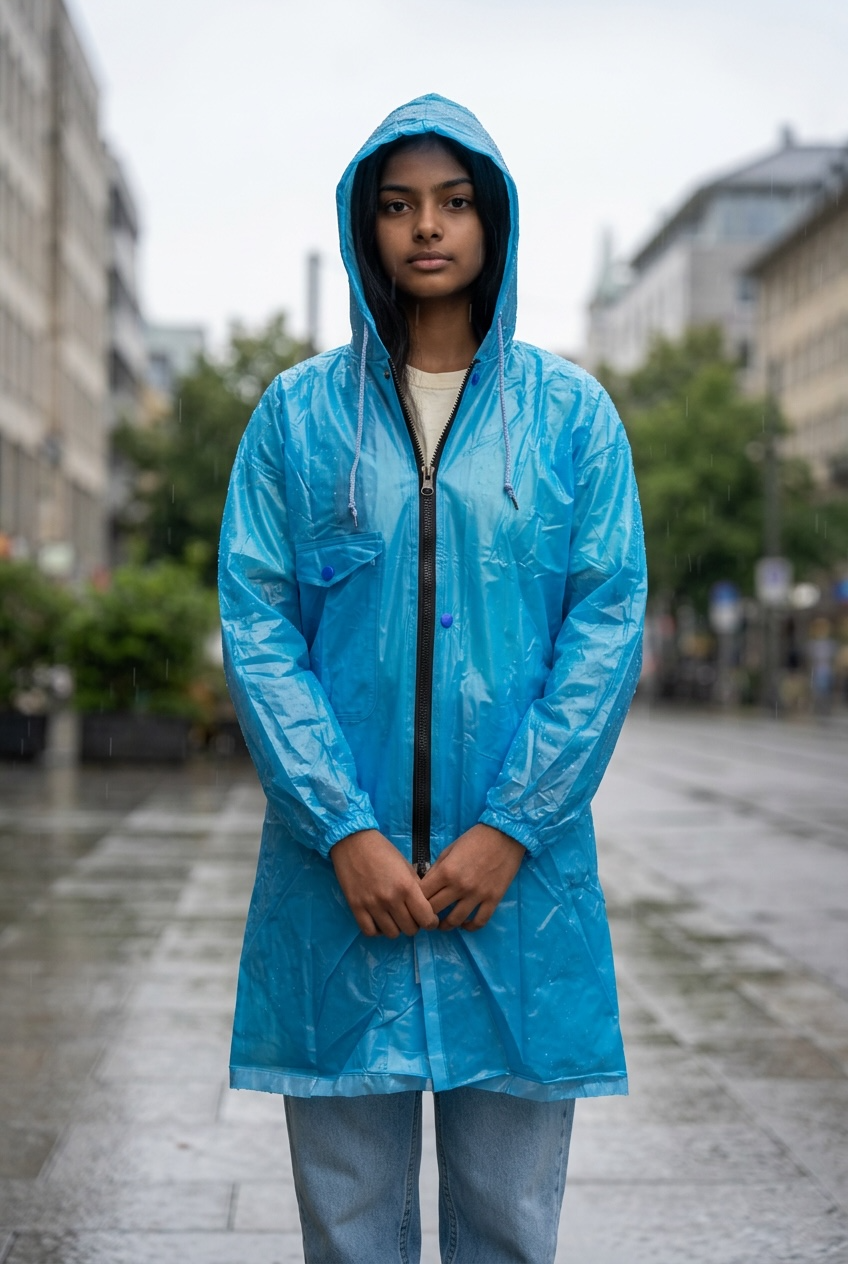 Blue Drizzle Belted Rain Trench Coat