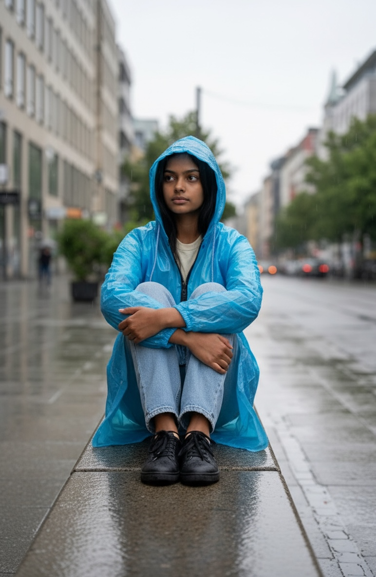 Blue Drizzle Belted Rain Trench Coat
