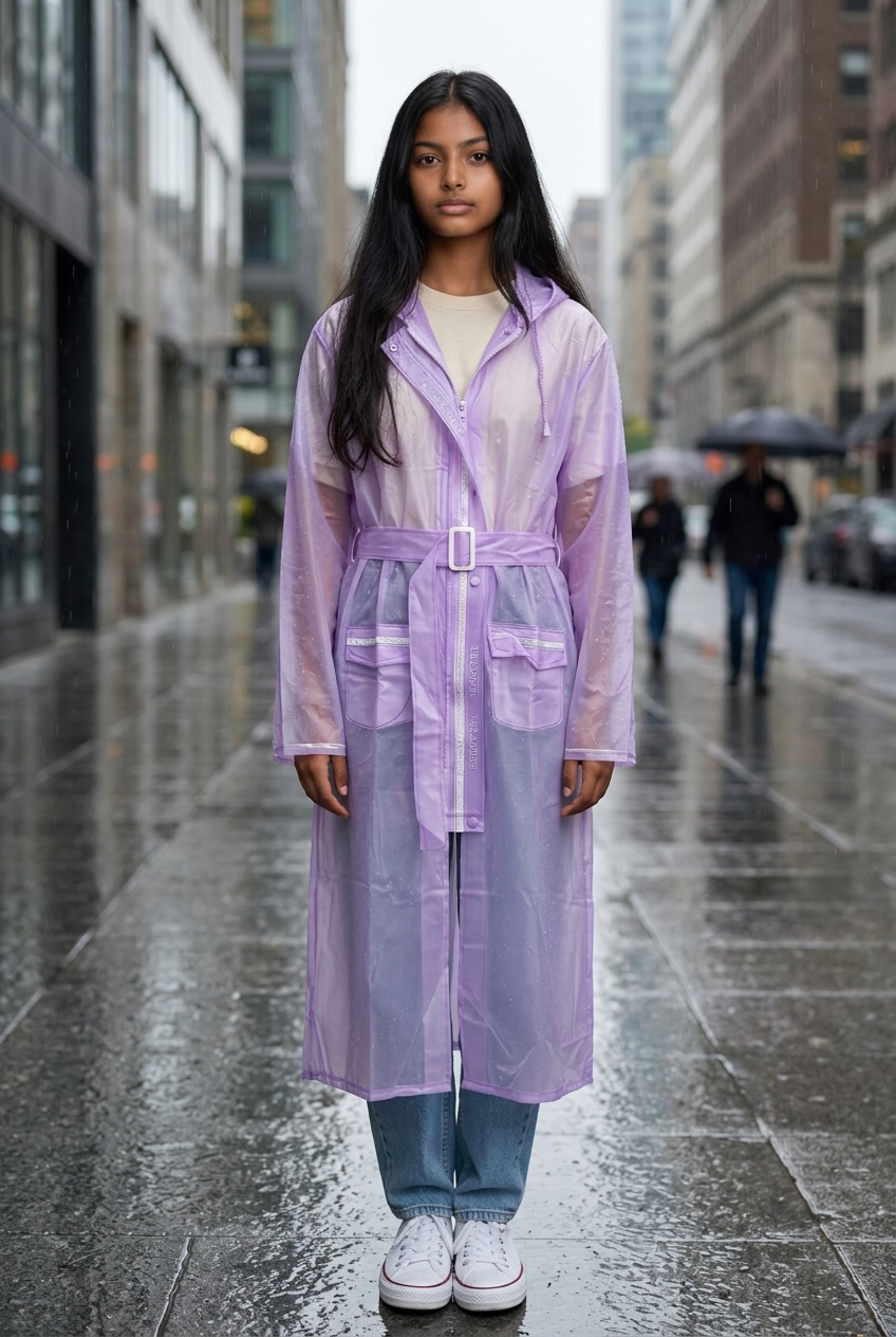 Lavendar Belted Rain Overcoat