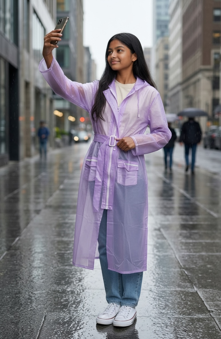 Lavendar Belted Rain Overcoat