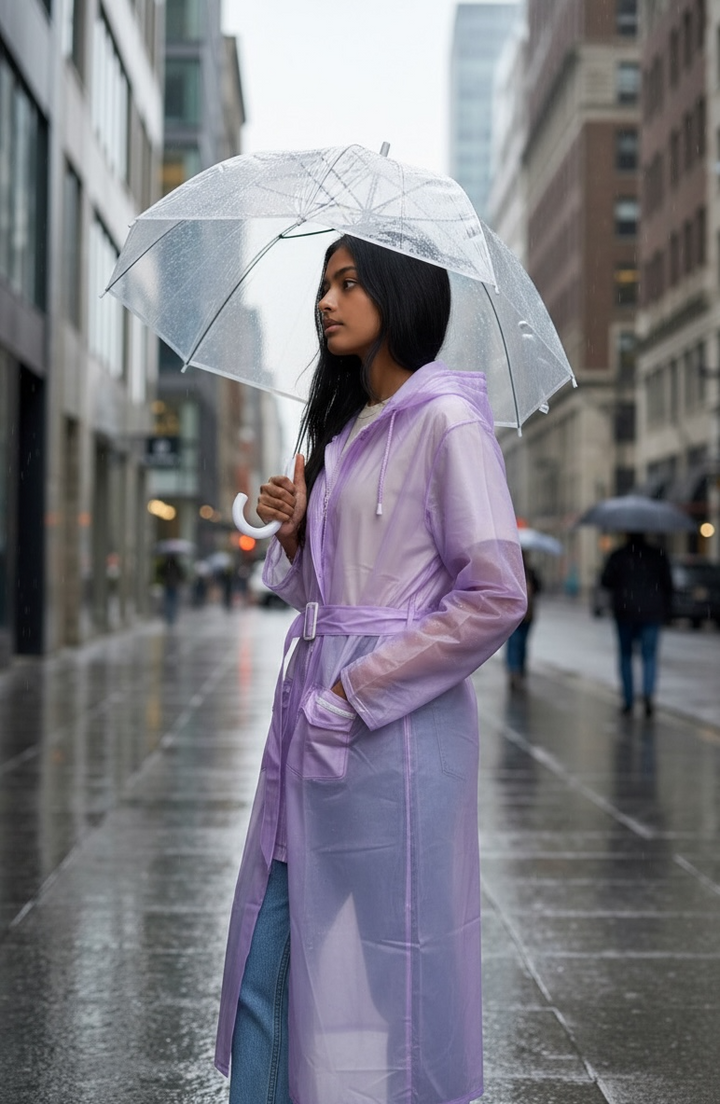 Lavendar Belted Rain Overcoat