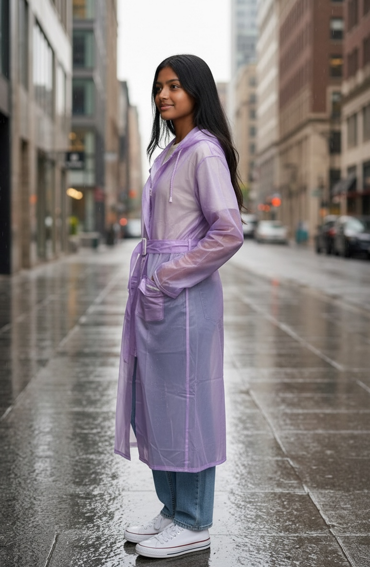 Lavendar Belted Rain Overcoat
