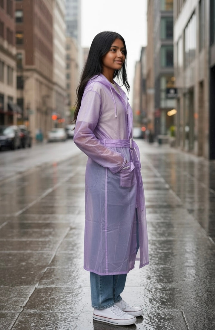 Lavendar Belted Rain Overcoat