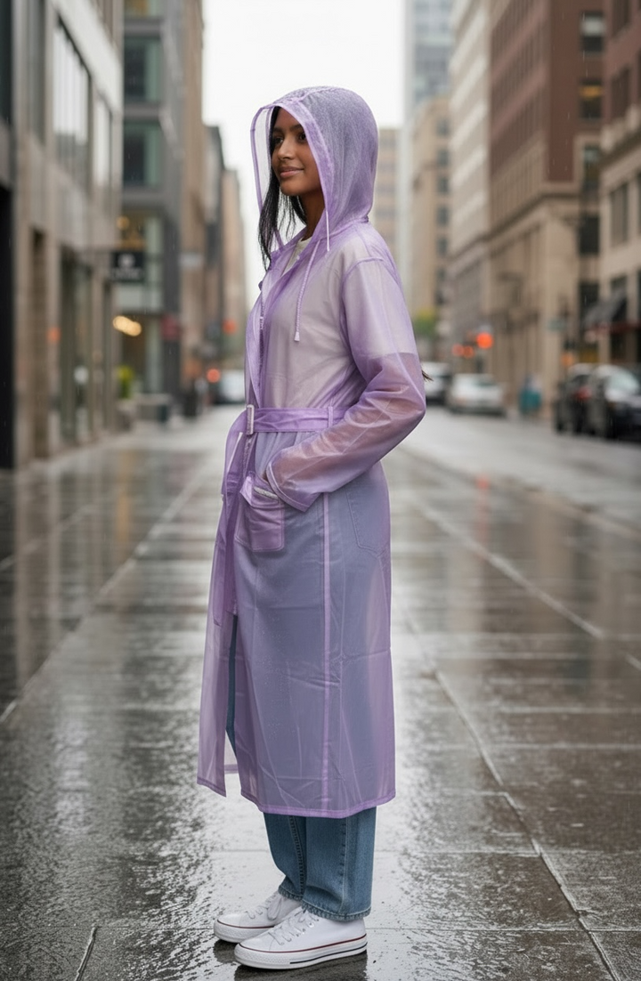 Lavendar Belted Rain Overcoat