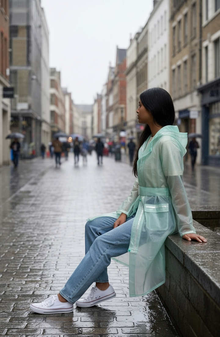 Mint Green Belted Rain Overcoat