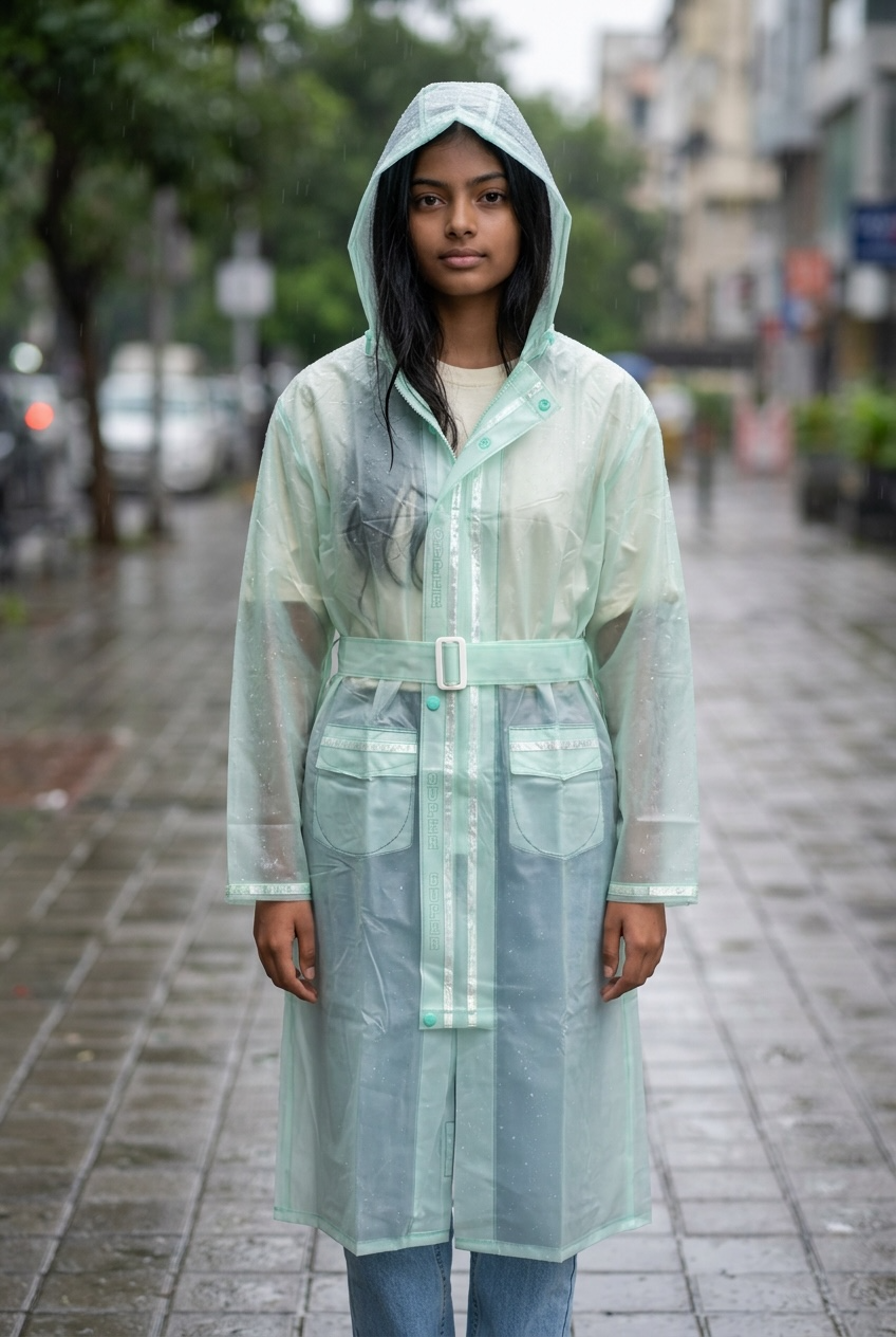 Mint Green Belted Rain Overcoat