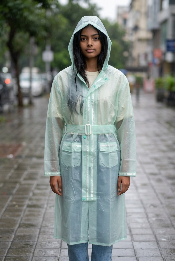 Mint Green Belted Rain Overcoat