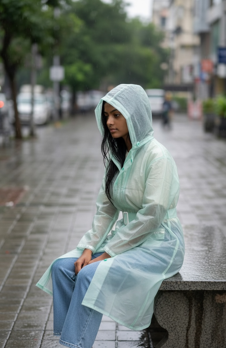 Mint Green Belted Rain Overcoat