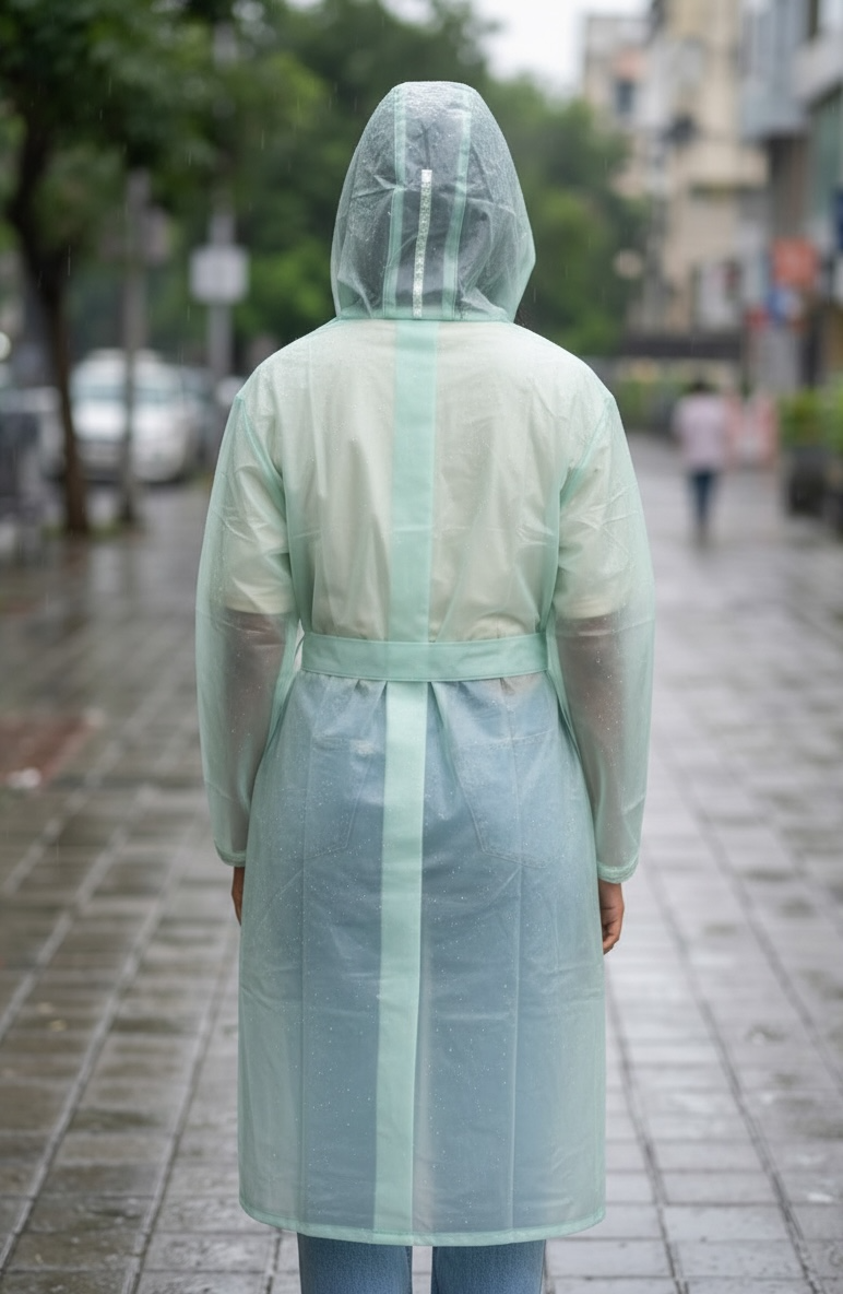 Mint Green Belted Rain Overcoat