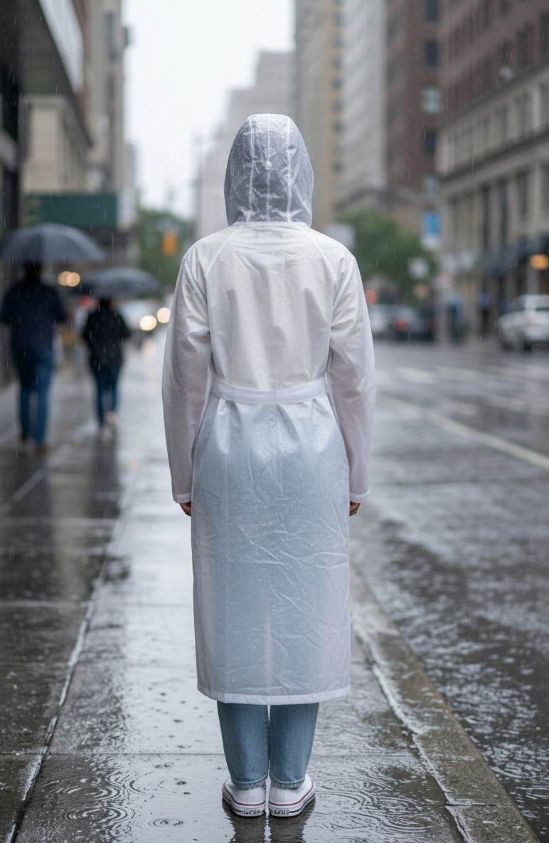 White Belted Rain Overcoat