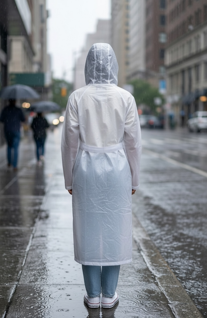 White Belted Rain Overcoat