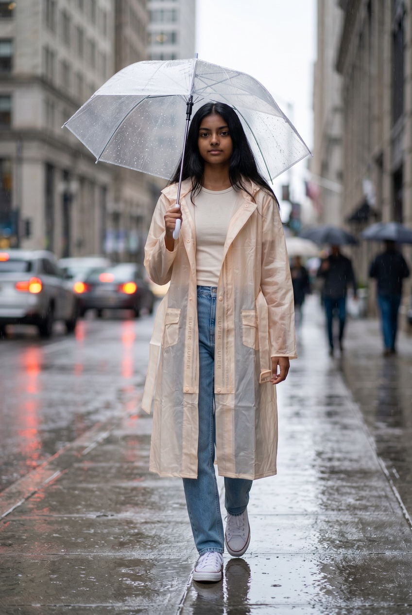 Peach Belted Rain Overcoat
