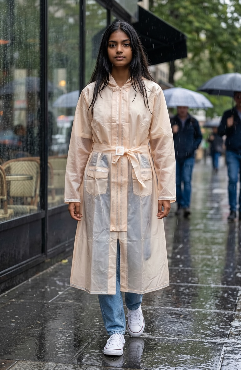 Peach Belted Rain Overcoat