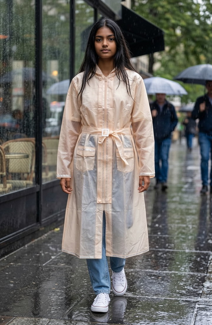 Peach Belted Rain Overcoat