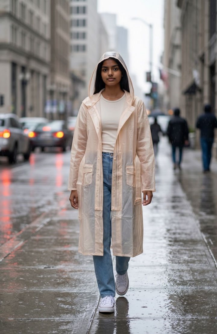 Peach Belted Rain Overcoat