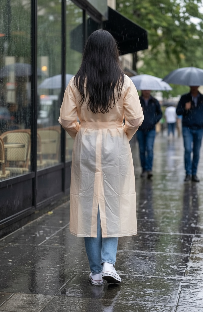 Peach Belted Rain Overcoat