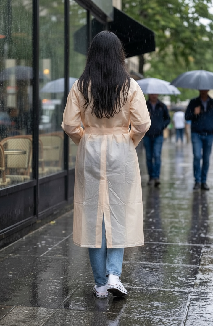 Peach Belted Rain Overcoat