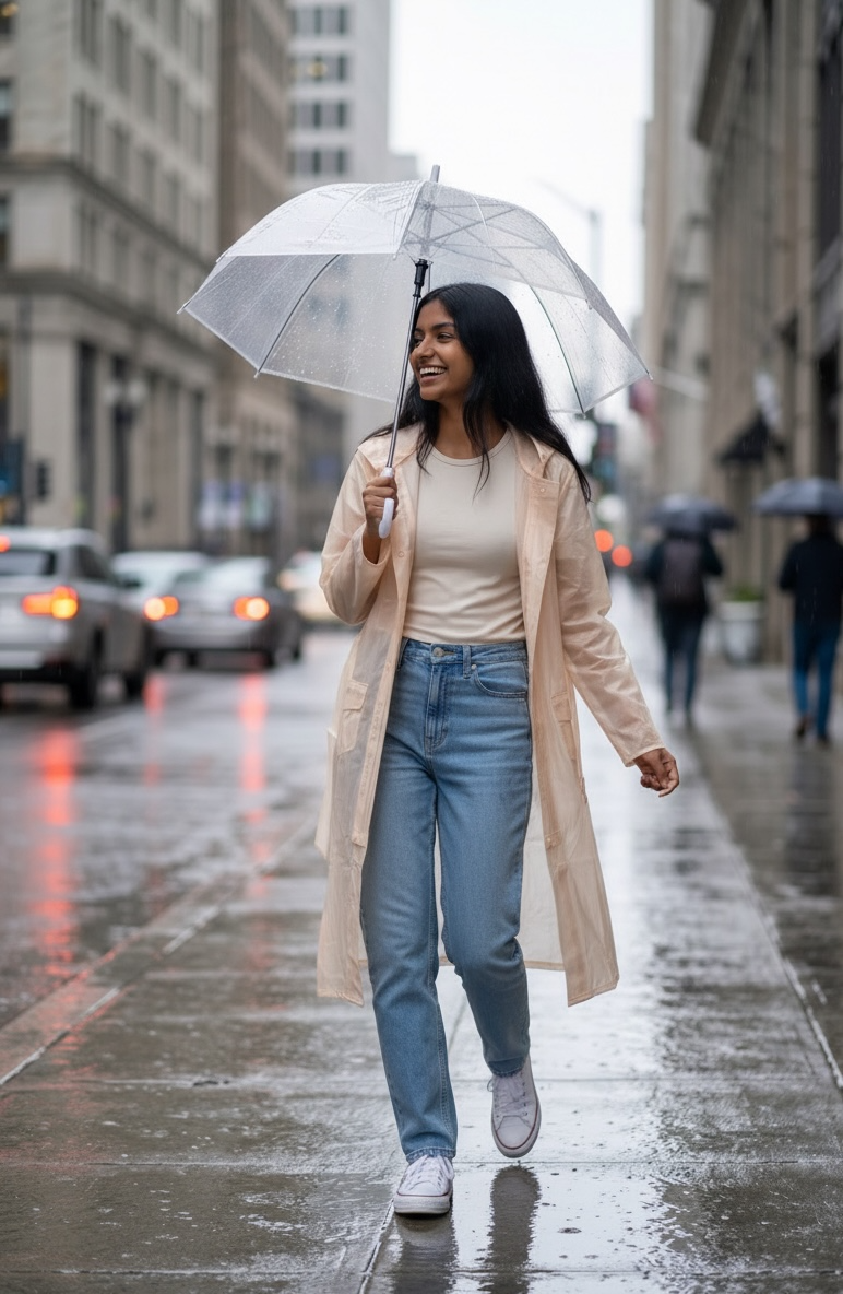 Peach Belted Rain Overcoat