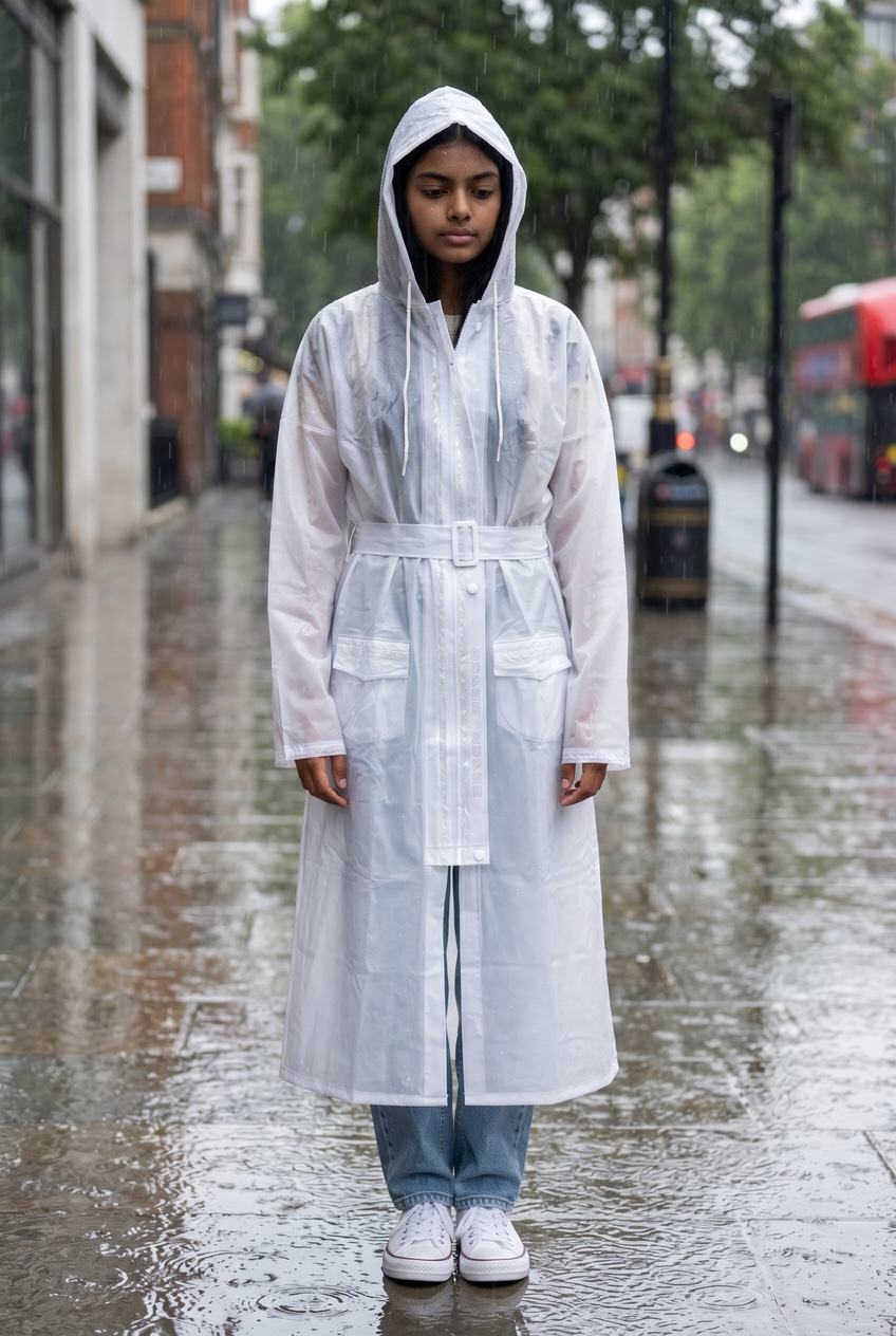White Belted Rain Overcoat
