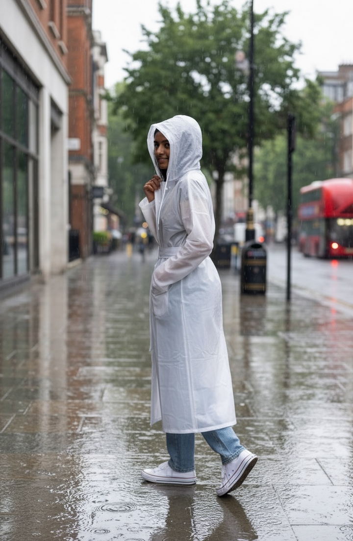 White Belted Rain Overcoat