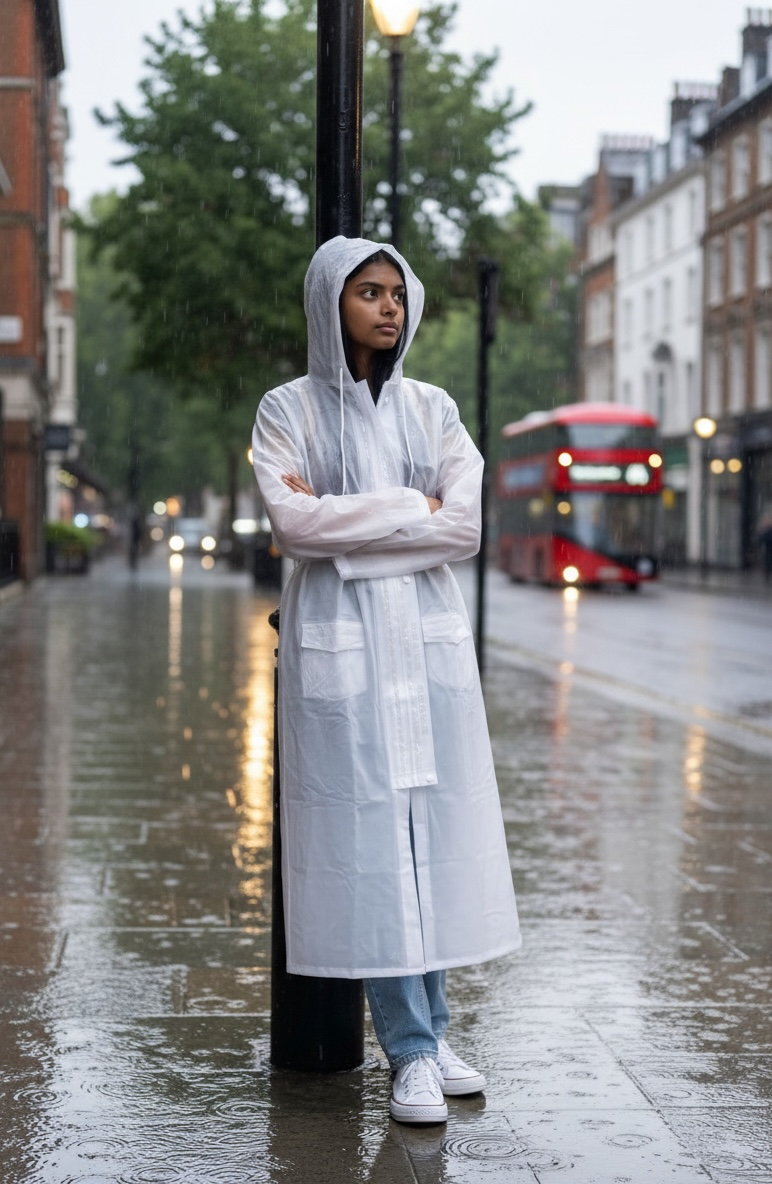 White Belted Rain Overcoat
