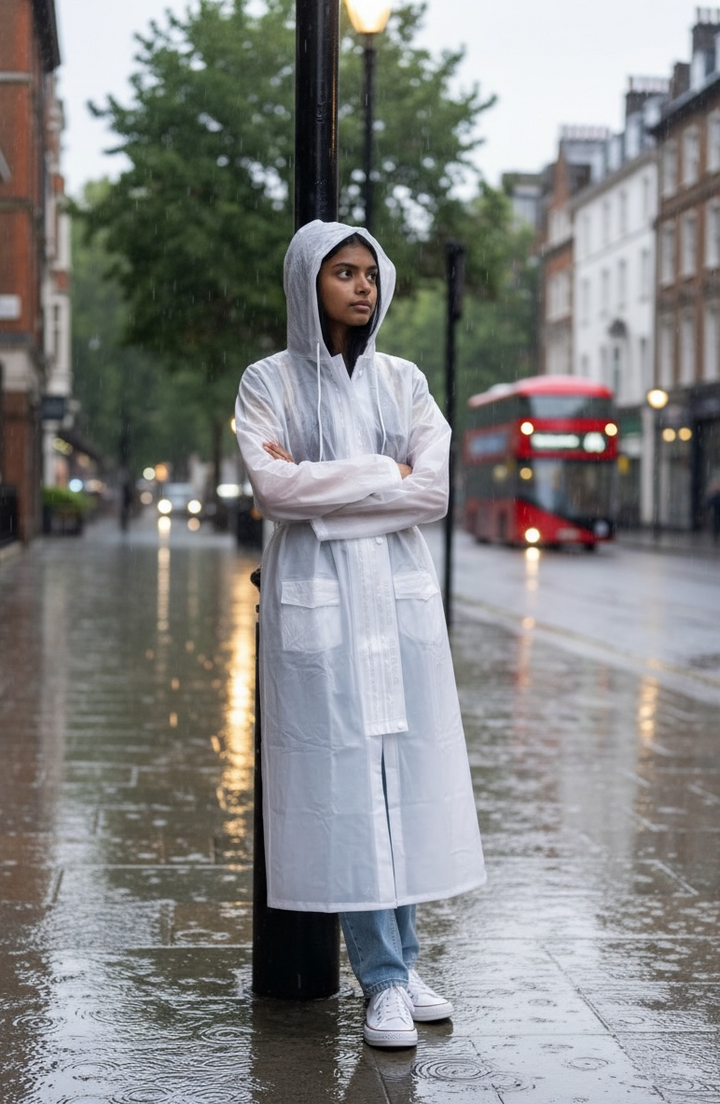 White Belted Rain Overcoat