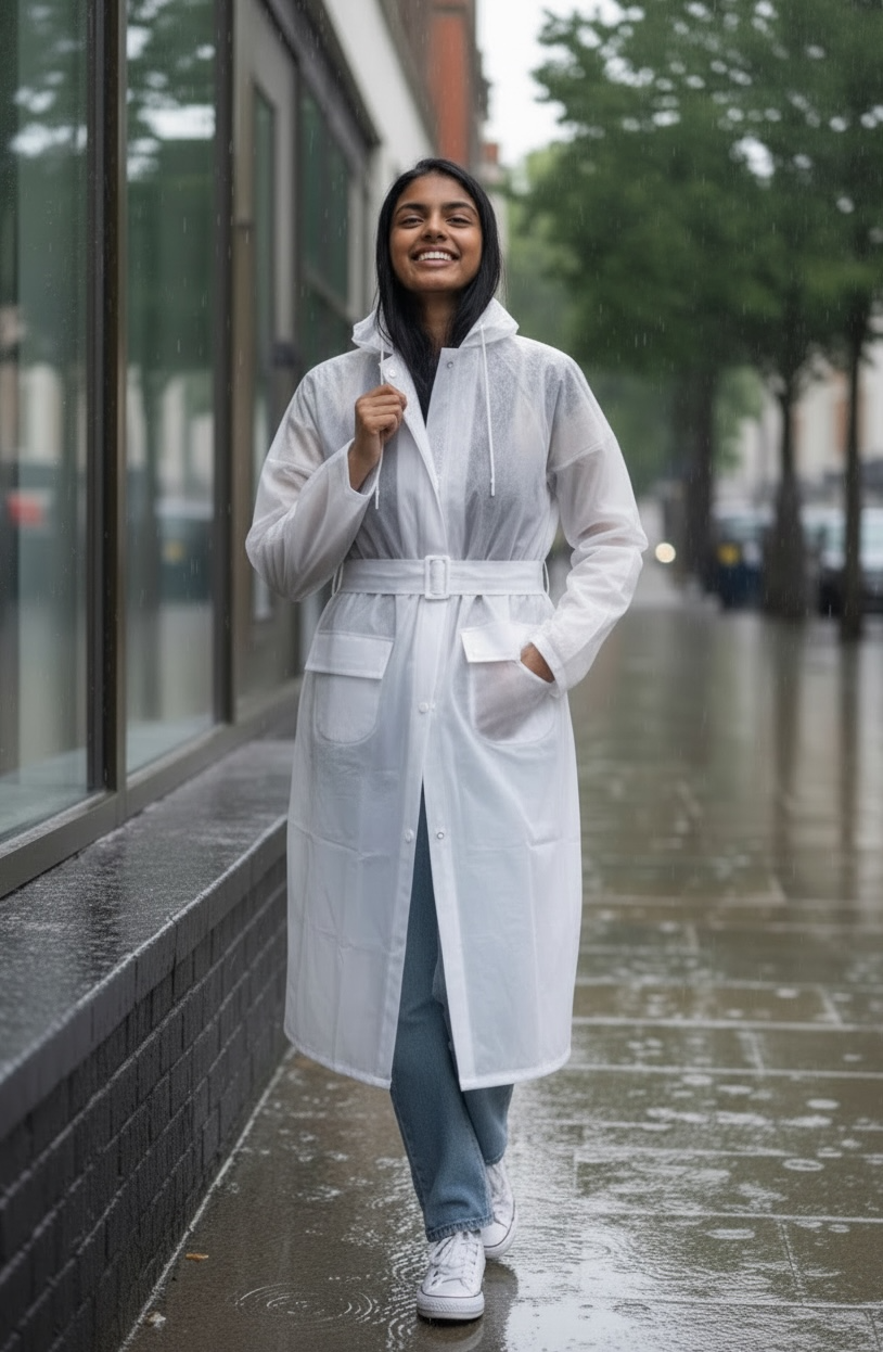 White Belted Rain Overcoat