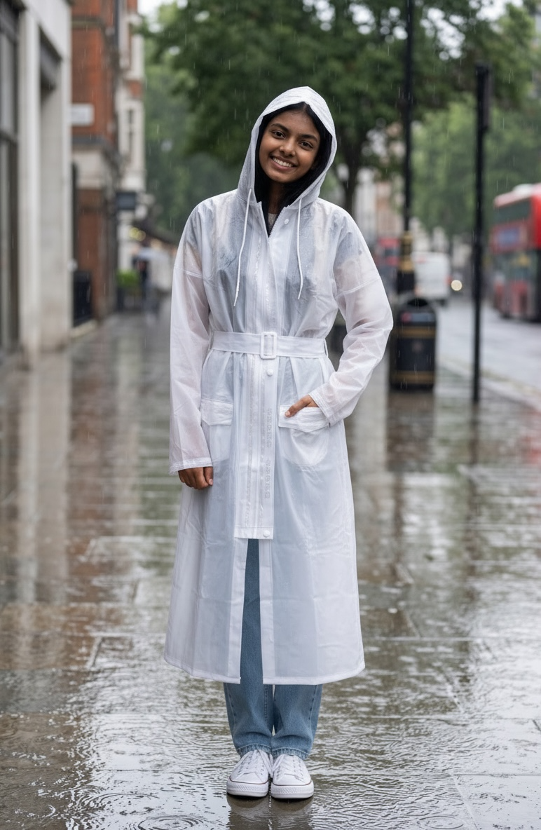 White Belted Rain Overcoat