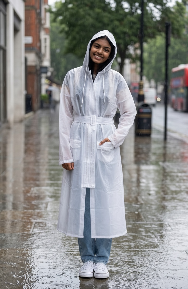 White Belted Rain Overcoat