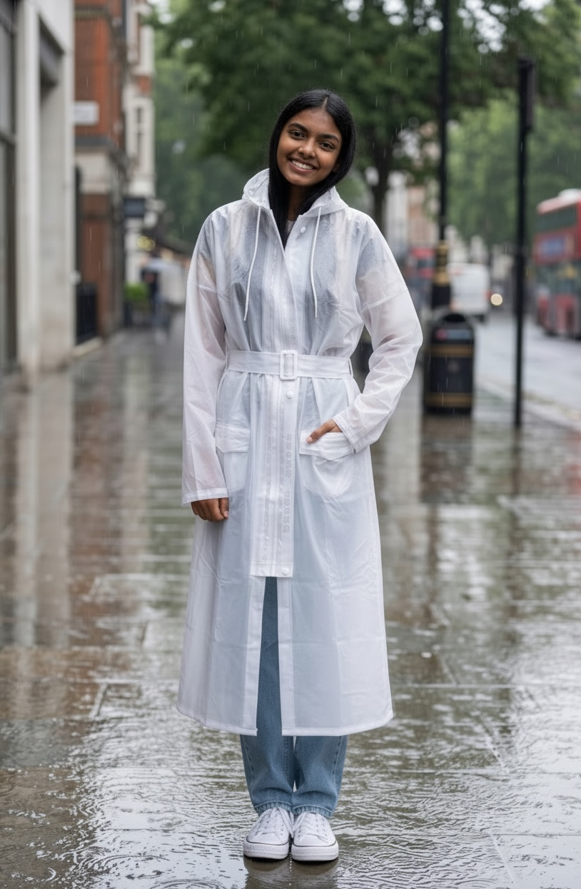 White Belted Rain Overcoat